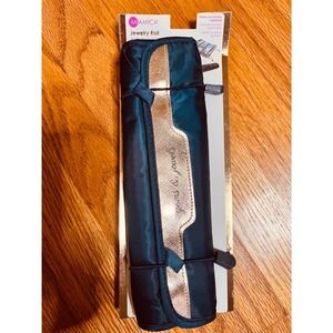 MIAMICA Jewelry Roll Organizer Gems & Jewels Navy Rose Gold Travel Pouch NEW